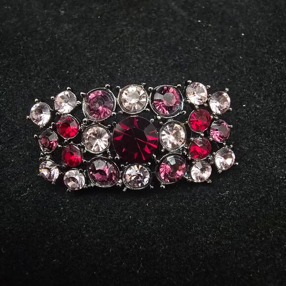 Pink Rhinestone Rectangle Brooch Vintage Valentines Day Feminine Girly - Picture 1 of 7